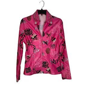 Vintage Unbranded‎ Full Zip Riding Jacket Size Small? Pink Floral Asian Print